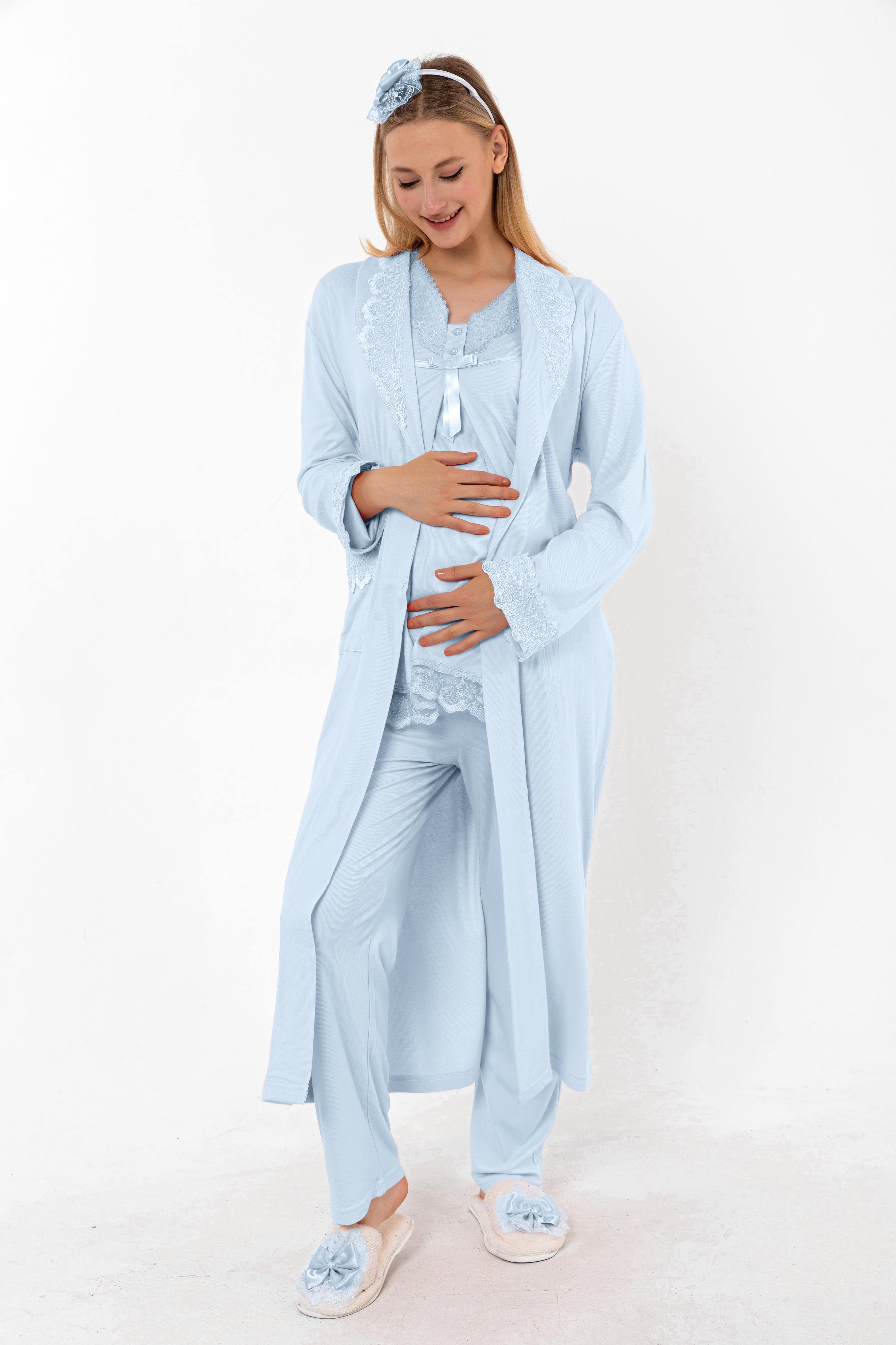 Effortt 24034 Mavi Sabahlıklı Hamile Lohusa Pijama Takımı