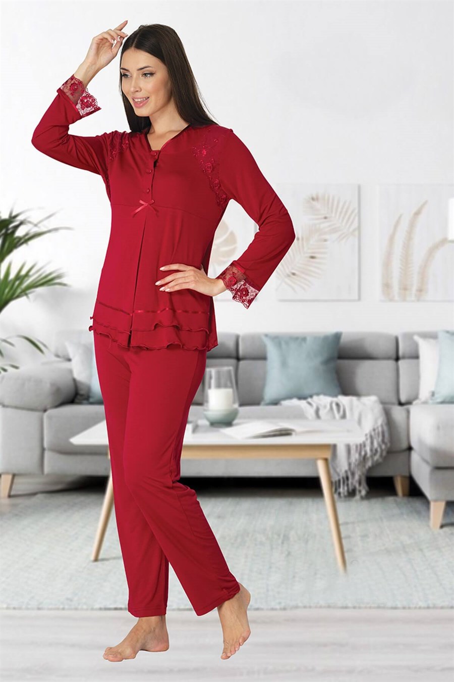 Effortt 2422 Vişne Lohusa Pijama Takımı
