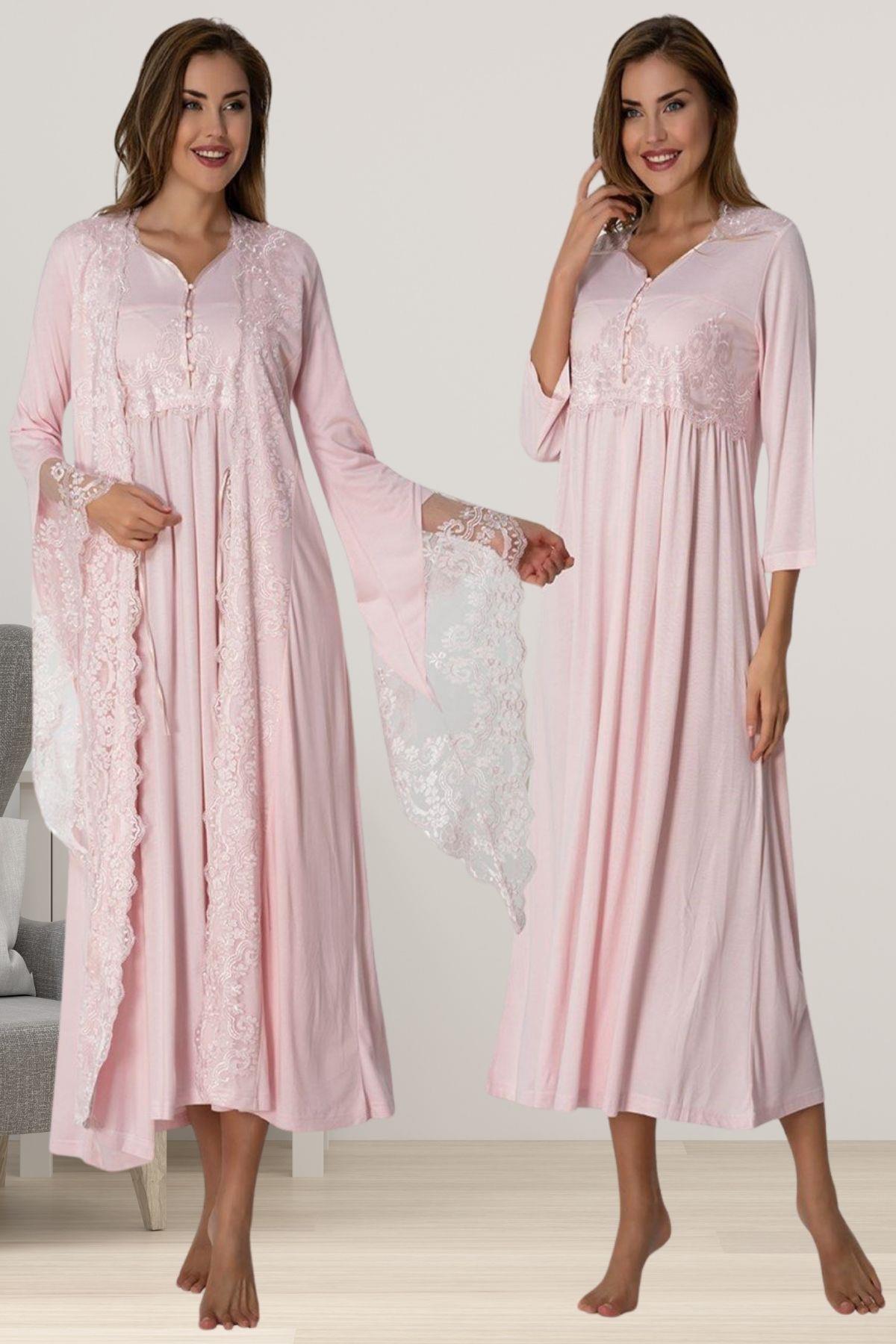 Effortt 3010 Pembe Sabahlıklı Lohusa Gecelik Takım