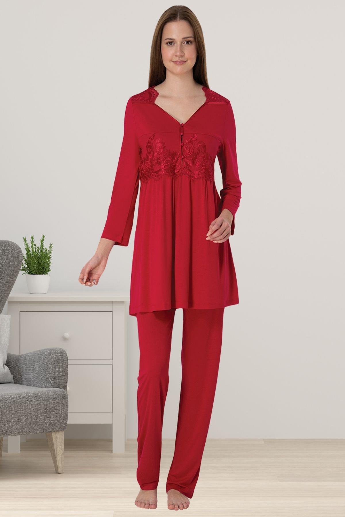 Effortt 3011 Vişne Dantelli Lohusa Pijama Takımı
