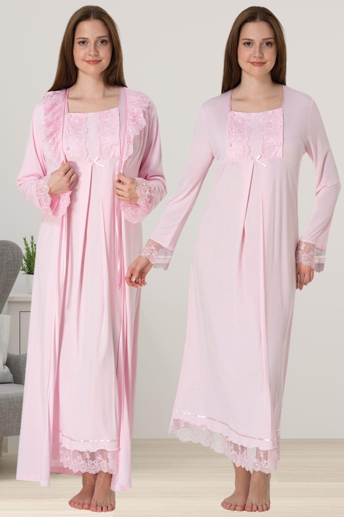 Effortt 3041 Pembe Sabahlıklı Hamile Lohusa Gecelik Takım