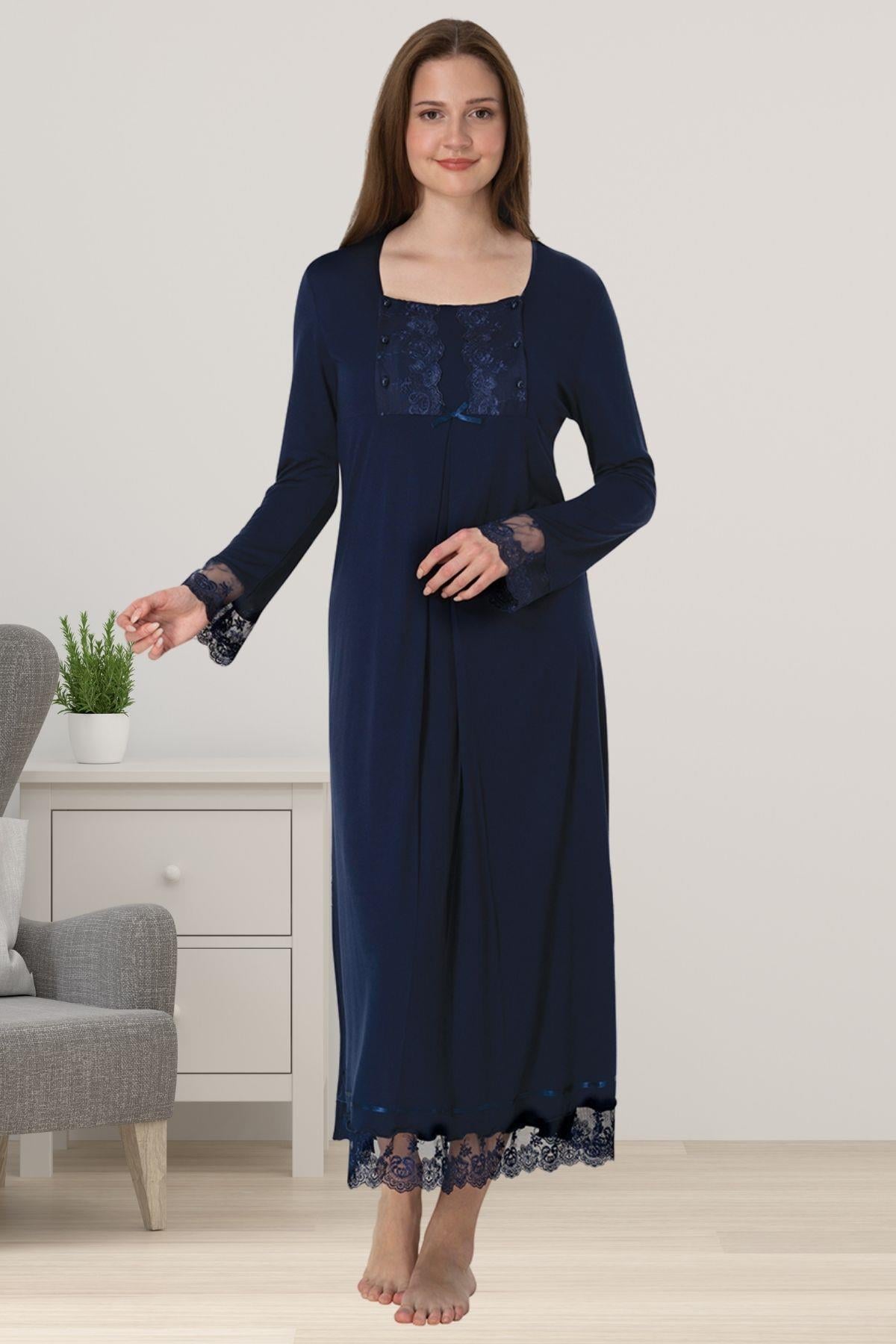 Effortt 3043 Lacivert Dantelli Hamile Lohusa Gecelik