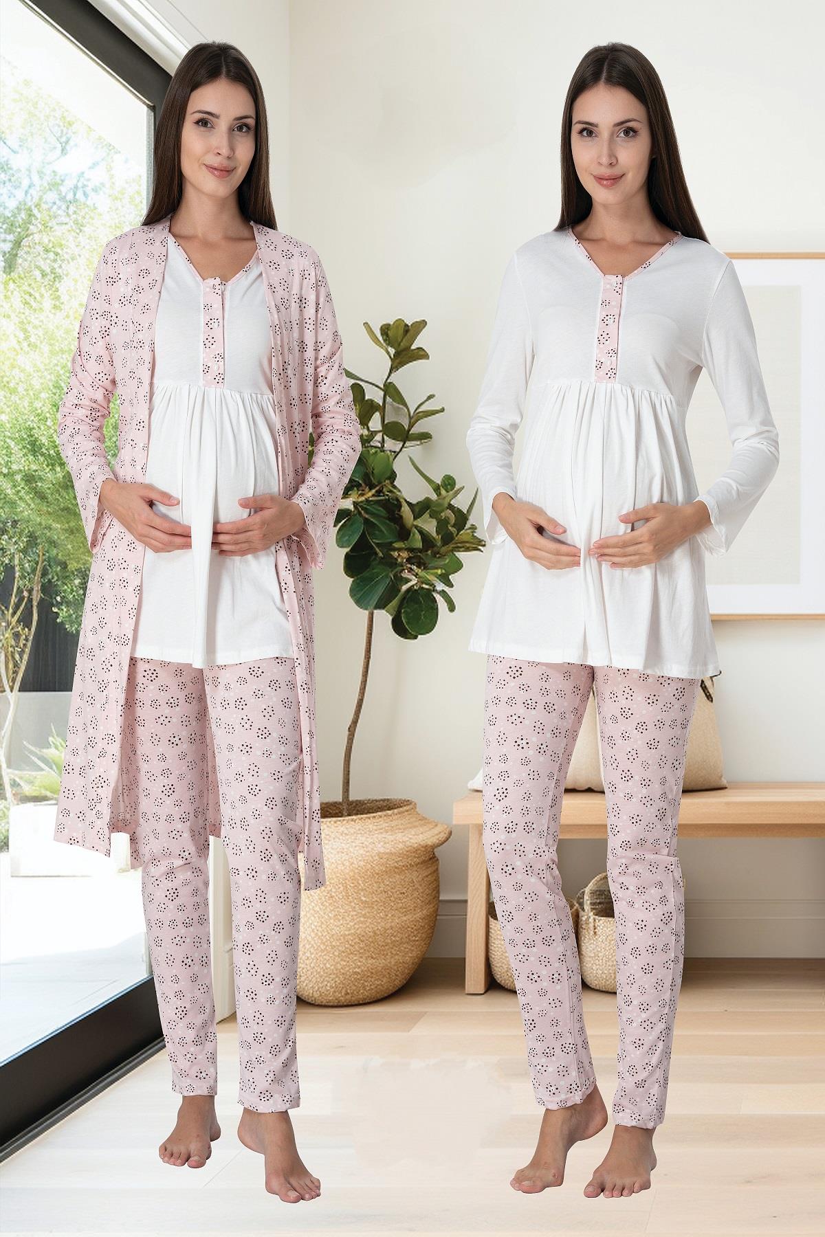Effortt 3064 Pembe Sabahlıklı Hamile Lohusa Pijama Takımı