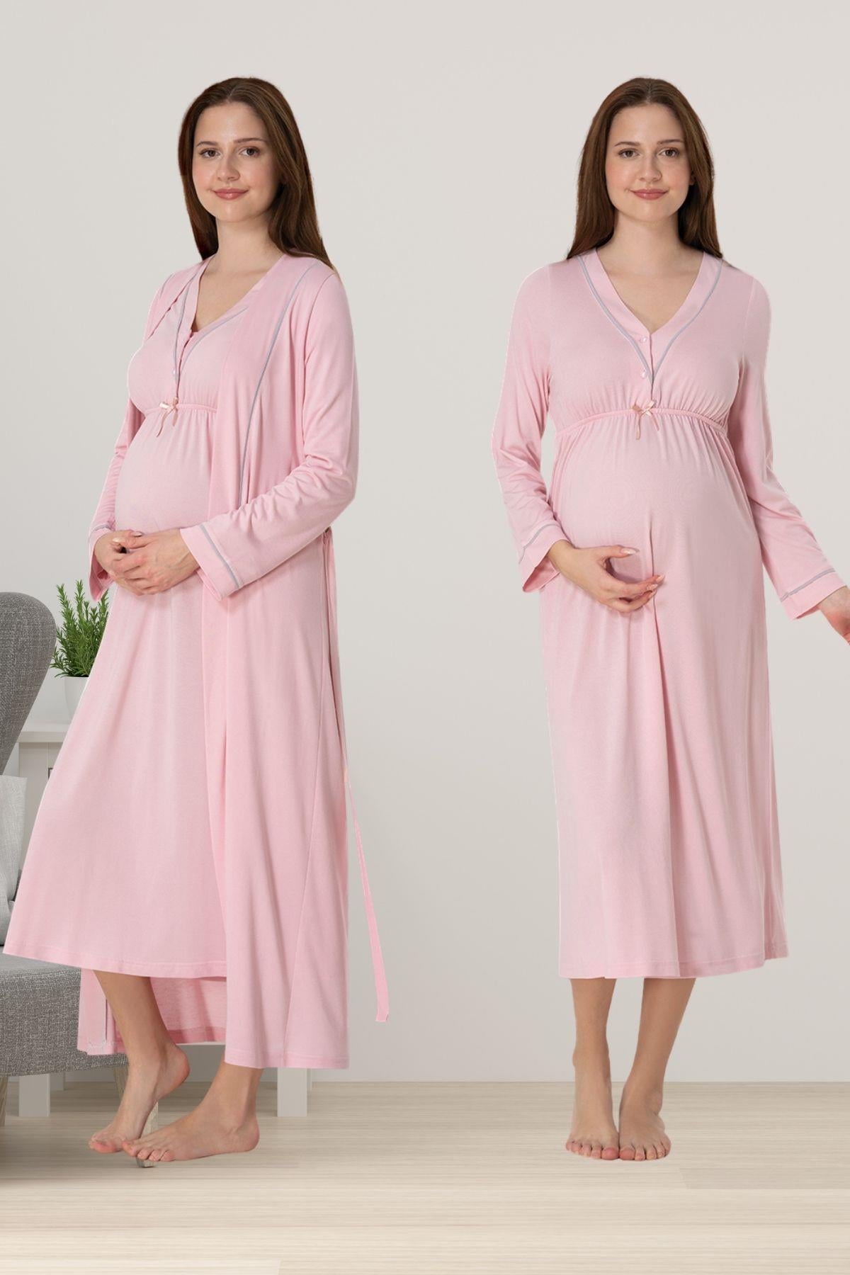 Effortt 4055 Pembe Sabahlıklı Hamile Lohusa Gecelik Takım