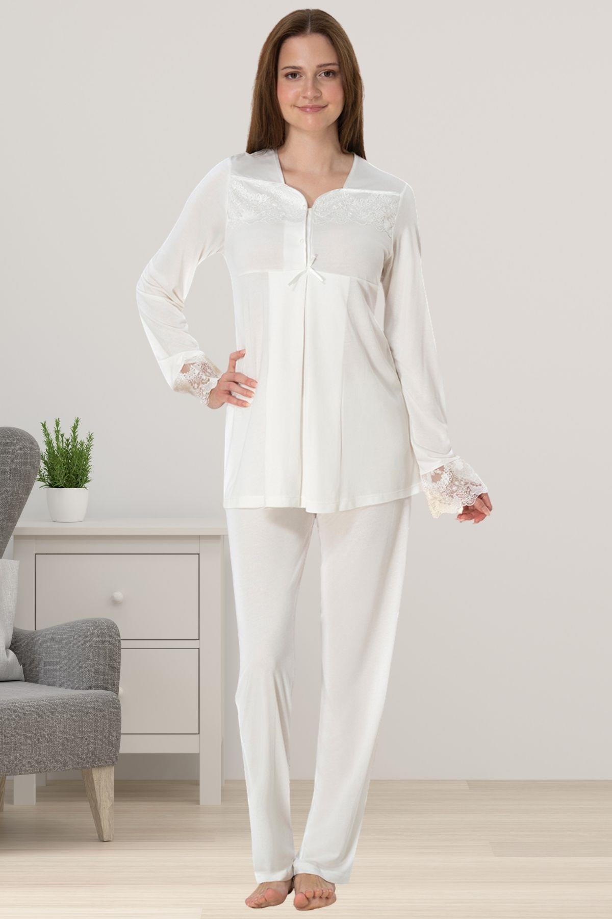 Effortt 4082 Ekru Hamile Lohusa Pijama Takımı