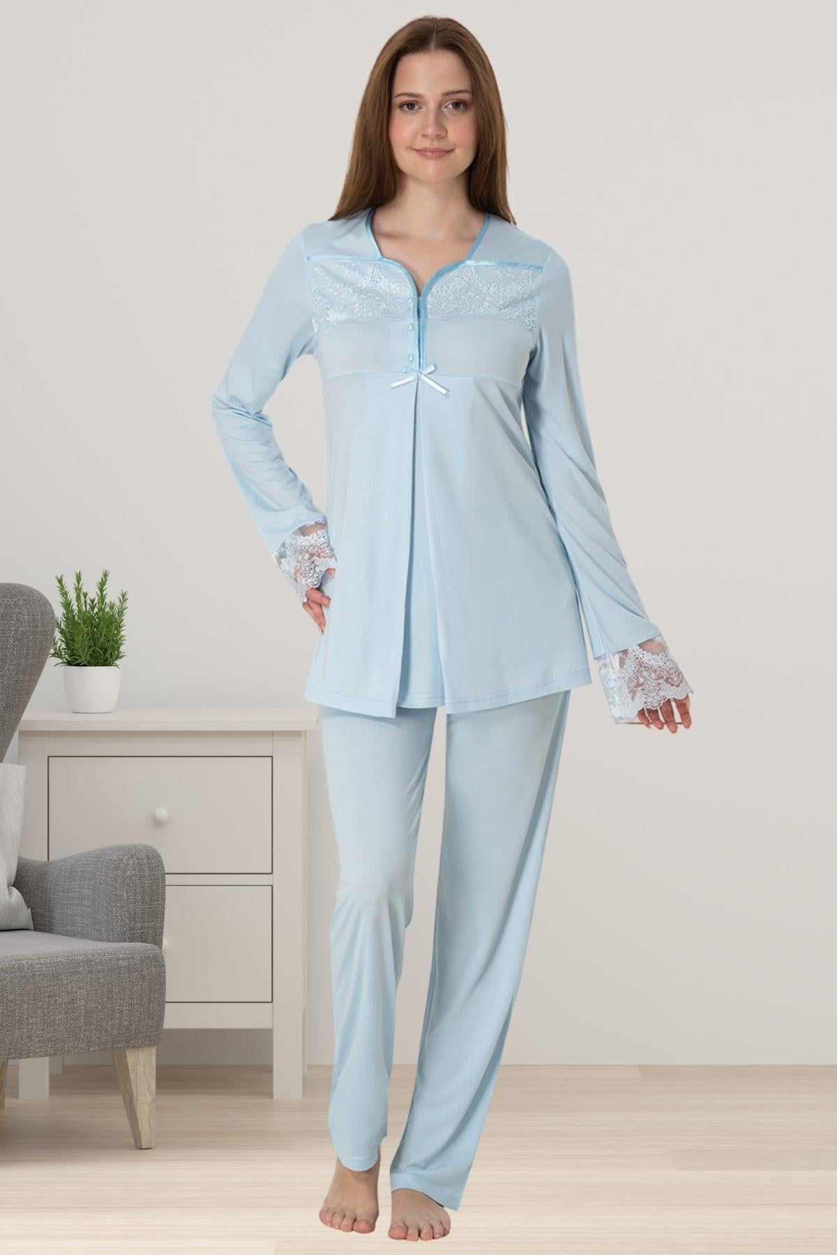 Effortt 4082 Mavi Hamile Lohusa Pijama Takımı