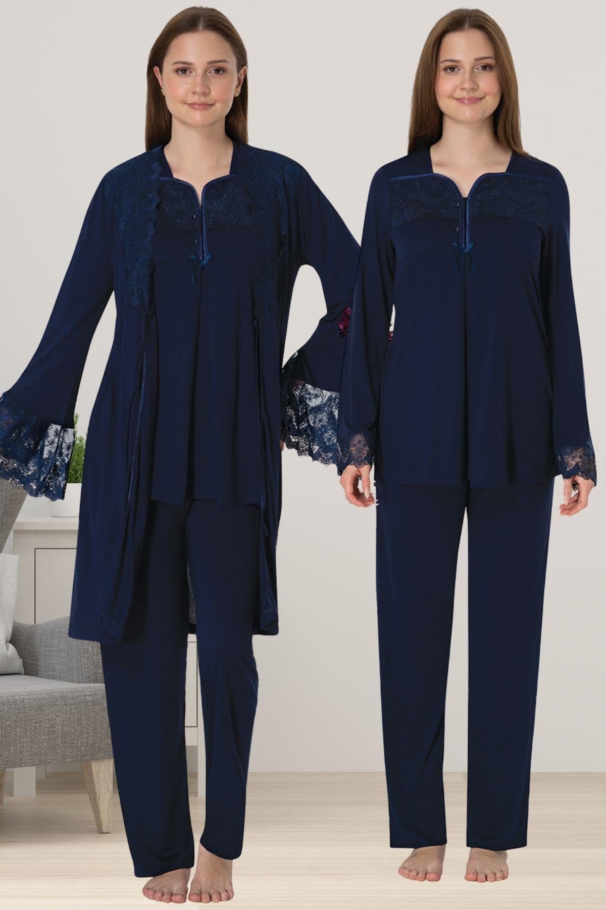 Effortt 4084 Lacivert Sabahlıklı Hamile Lohusa Pijama Takımı