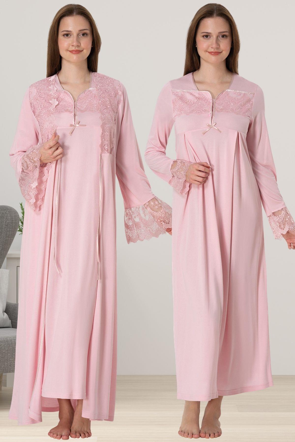 Effortt 4085 Pembe Sabahlıklı Hamile Lohusa Gecelik Takım