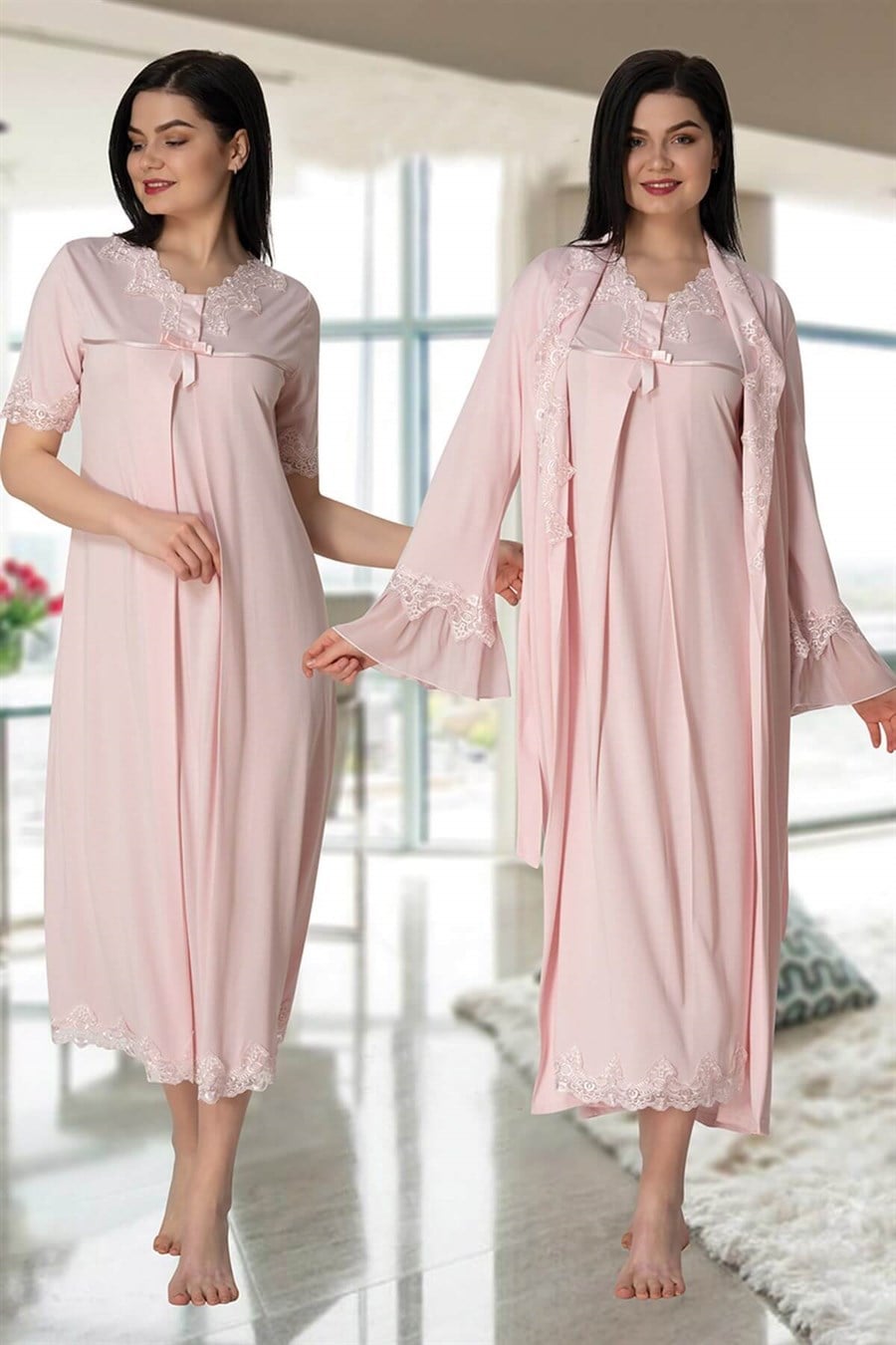 Effortt 5035 Pembe Sabahlıklı Lohusa Gecelik Takım