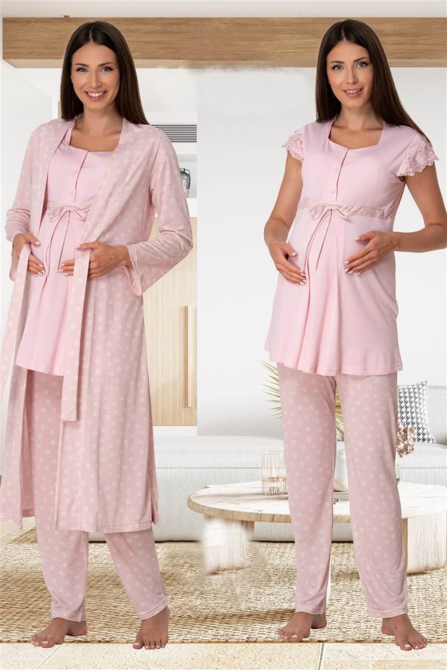 Effortt 6014 Pembe Sabahlıklı Lohusa Pijama Takımı