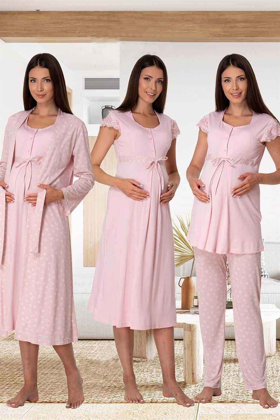 Effortt 6016 Pembe Dantelli Hamile Lohusa Set