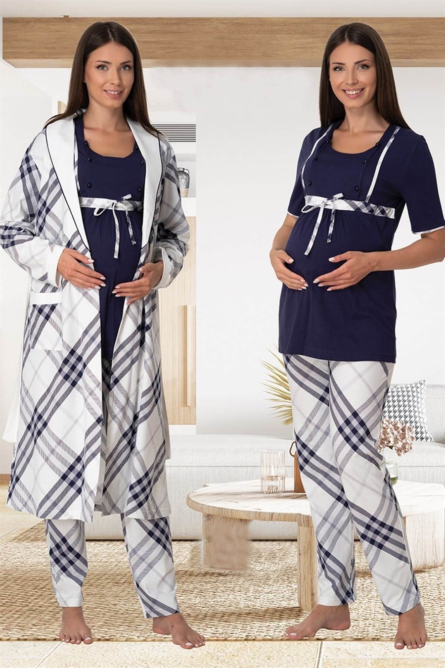 Effortt 6024 Lacivert Sabahlıklı Lohusa Pijama Takımı