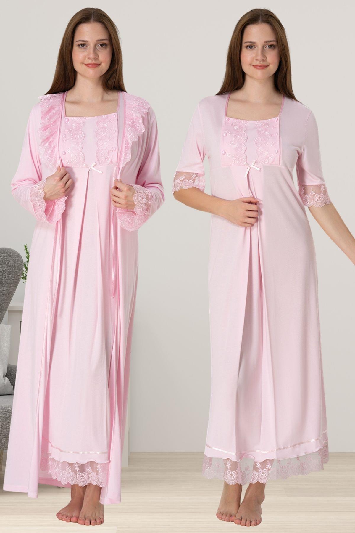 Effortt 6035 Pembe Sabahlıklı Hamile Lohusa Gecelik Takım