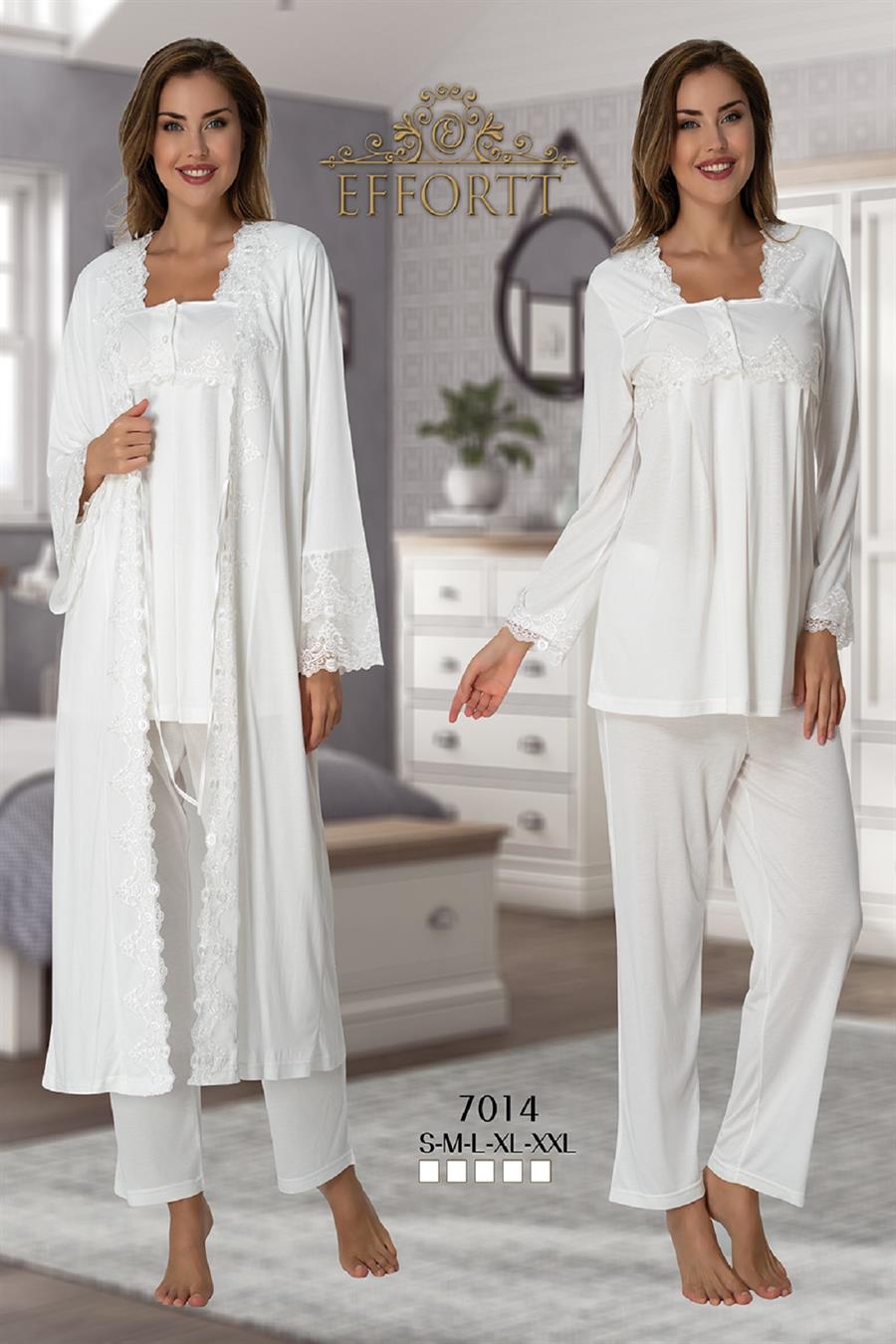 Effortt 7014 Ekru Sabahlıklı Lohusa Pijama Takımı
