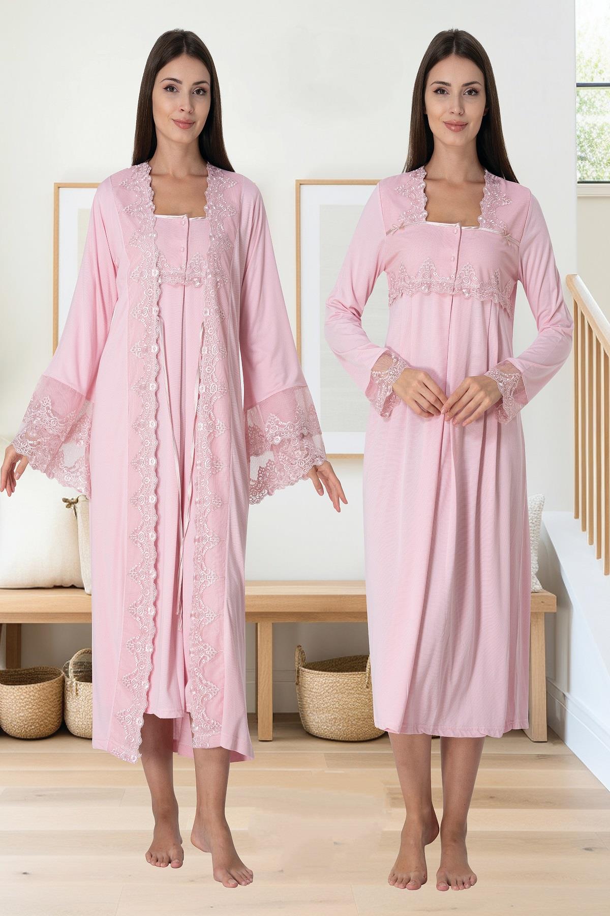 Effortt 7015 Pembe Sabahlıklı Lohusa Gecelik Takım