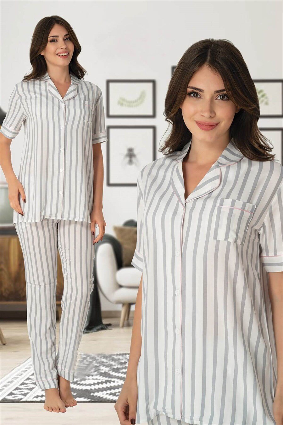 Effortt 8065 Gri Önden Düğmeli Lohusa Pijama