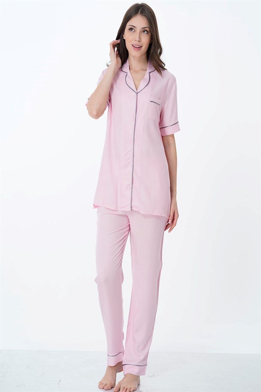 Effortt 8069 Pembe Önden Düğmeli Pijama Takımı