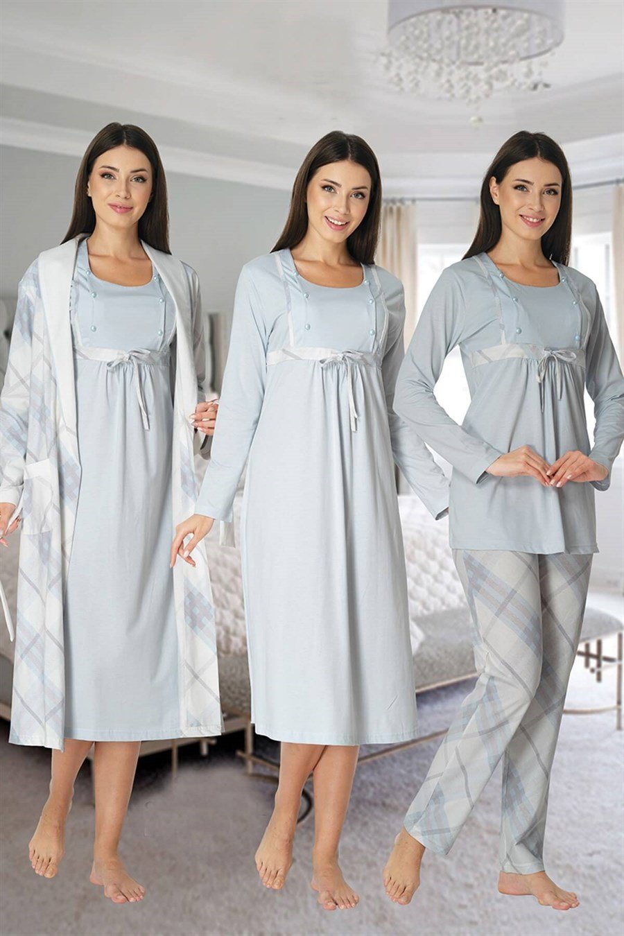 Effortt 8086 Mavi Hamile Lohusa Set