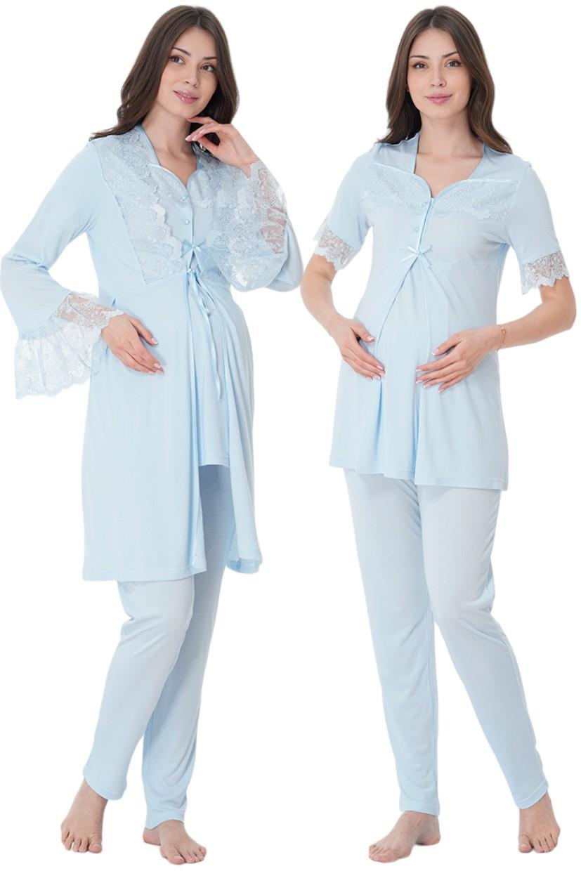 Effortt 9014 Mavi Sabahlıklı Lohusa Pijama Takımı