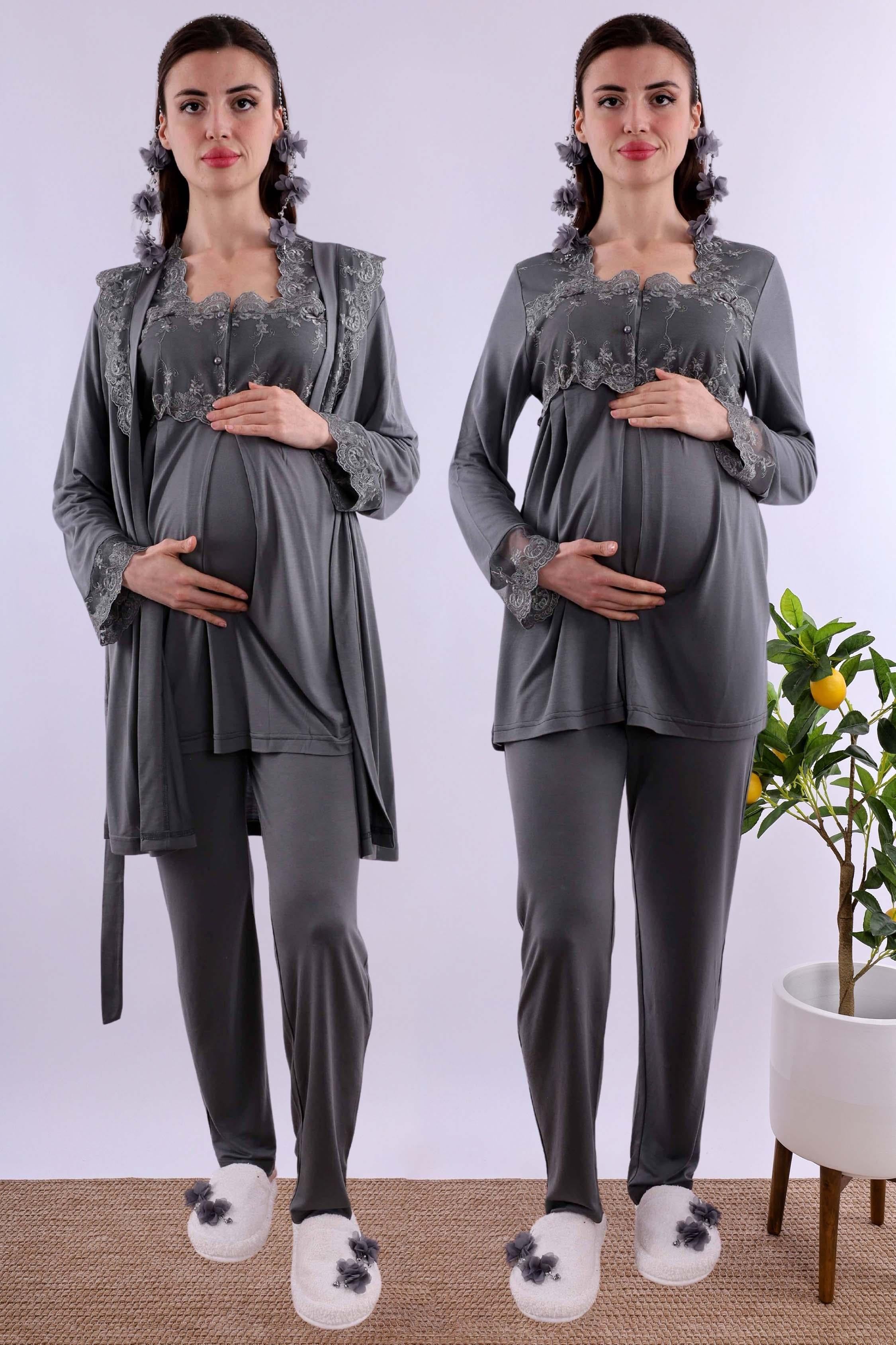 Effortt Füme Sabahlıklı Hamile Lohusa Pijama Takımı BYL224012