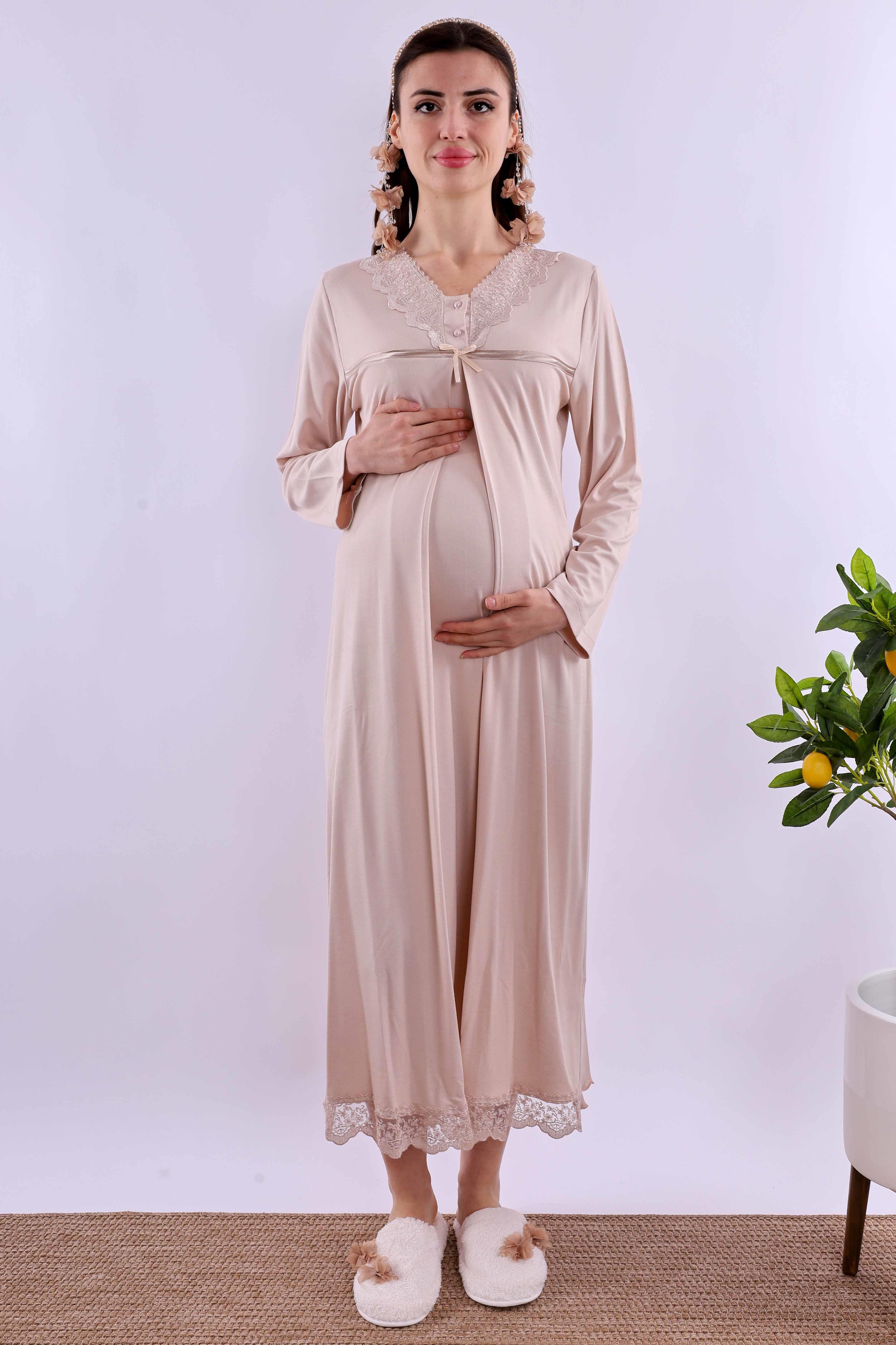 Effortt Kahverengi Hamile Lohusa Gecelik BYL240332