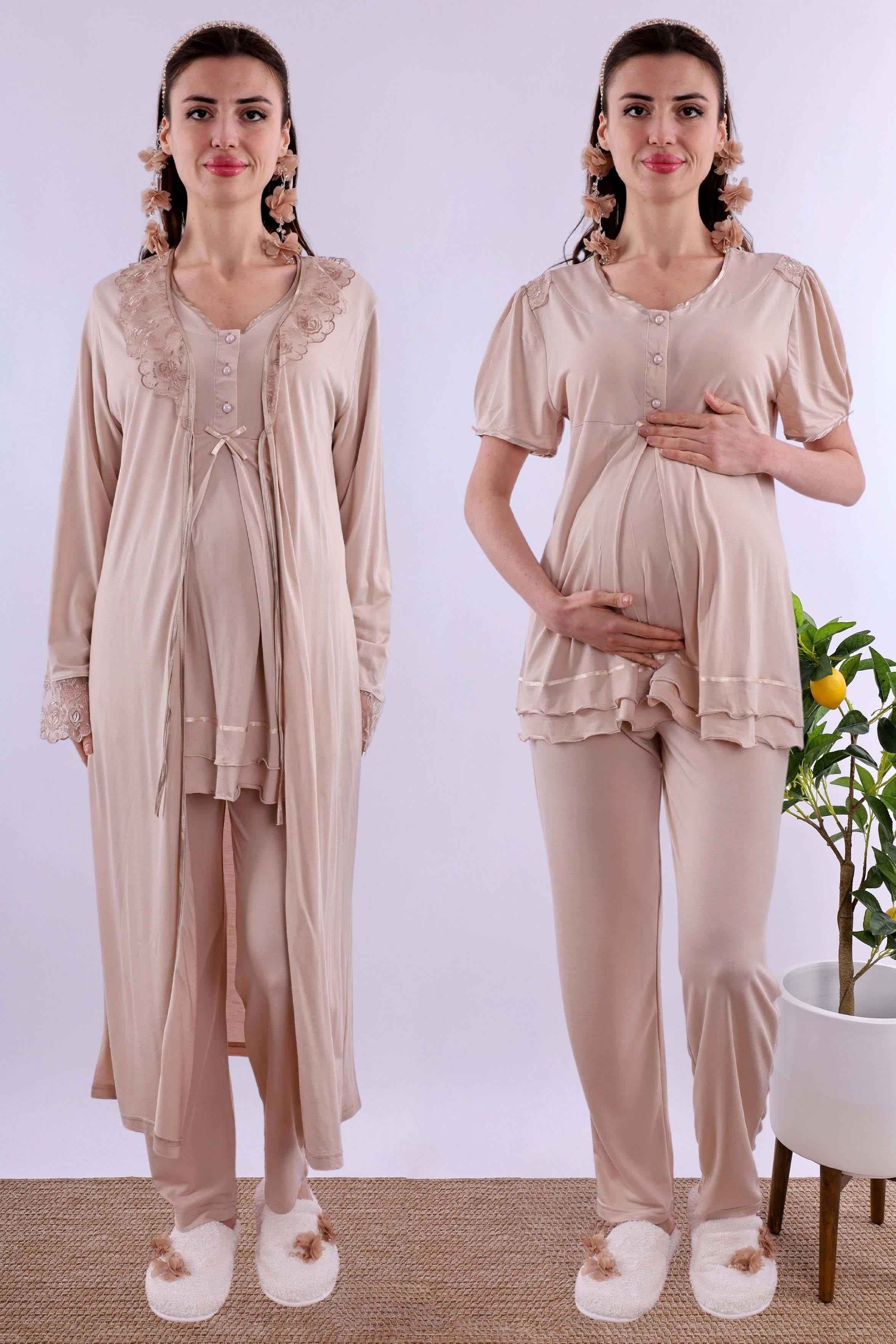Effortt Kahverengi Sabahlıklı Hamile Lohusa Pijama Takımı BYL280242