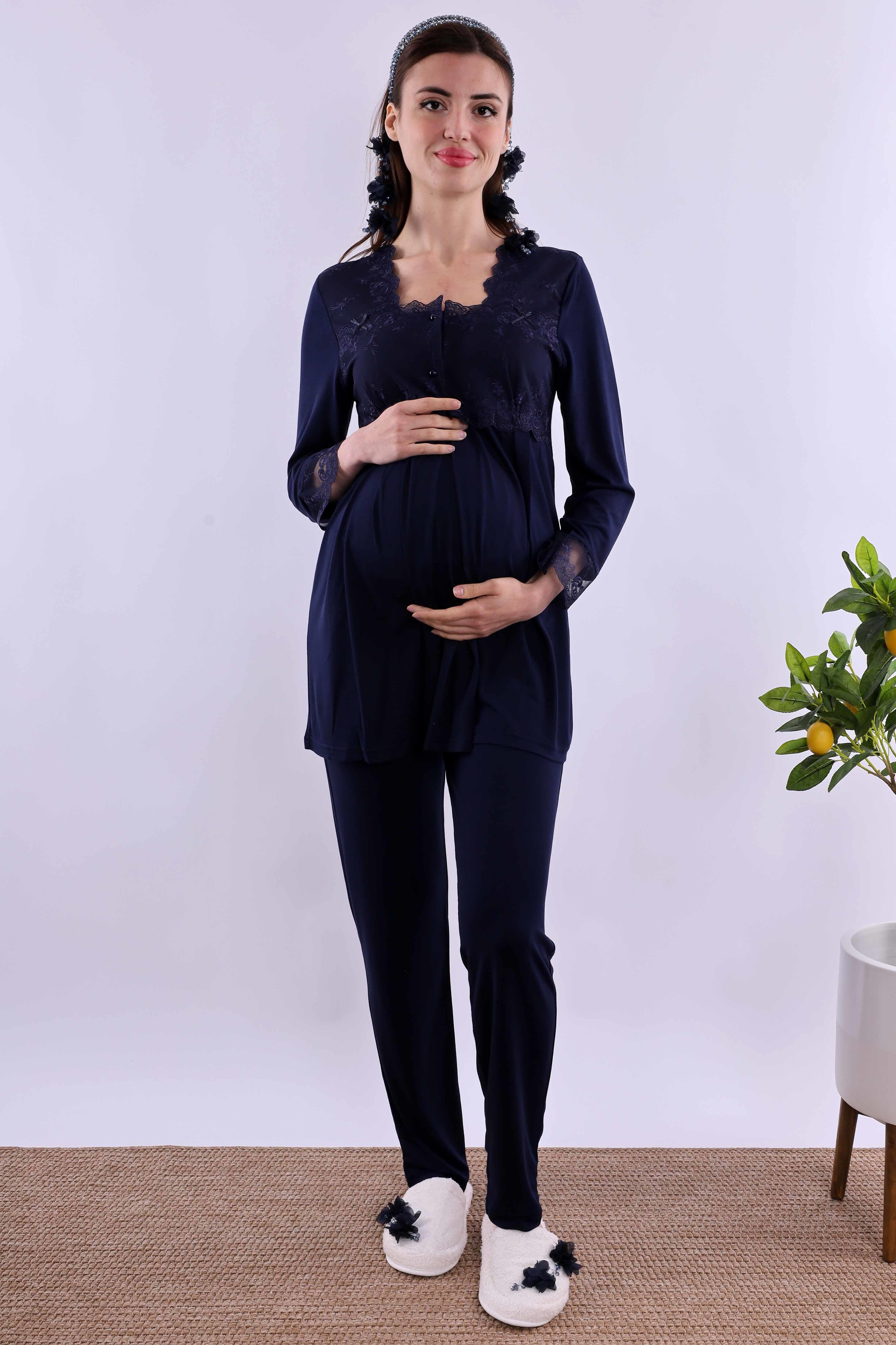 Effortt Lacivert Hamile Lohusa Pijama Takımı BYL224032