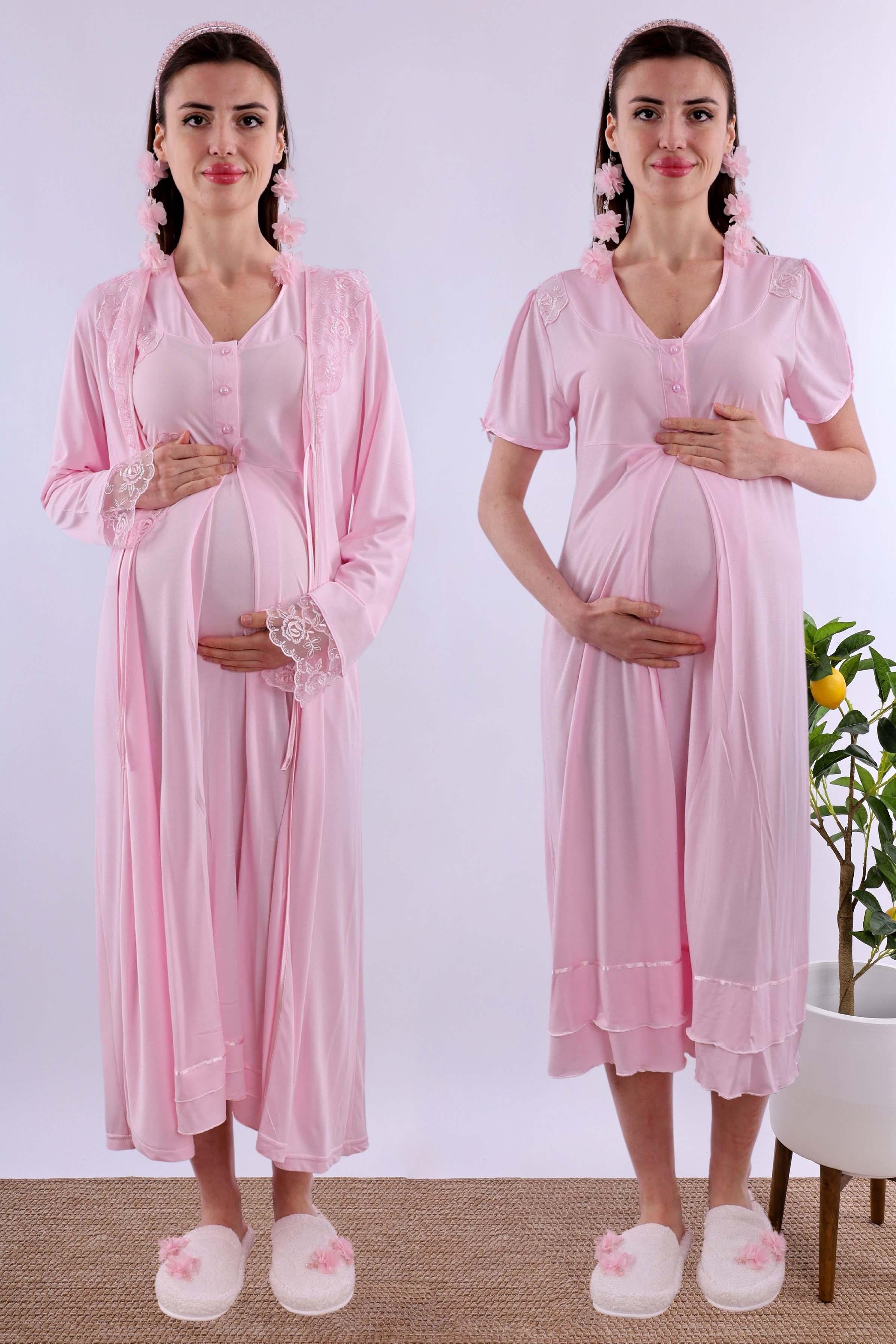 Effortt Pembe Sabahlıklı Hamile Lohusa Gecelik Takım BYL280252