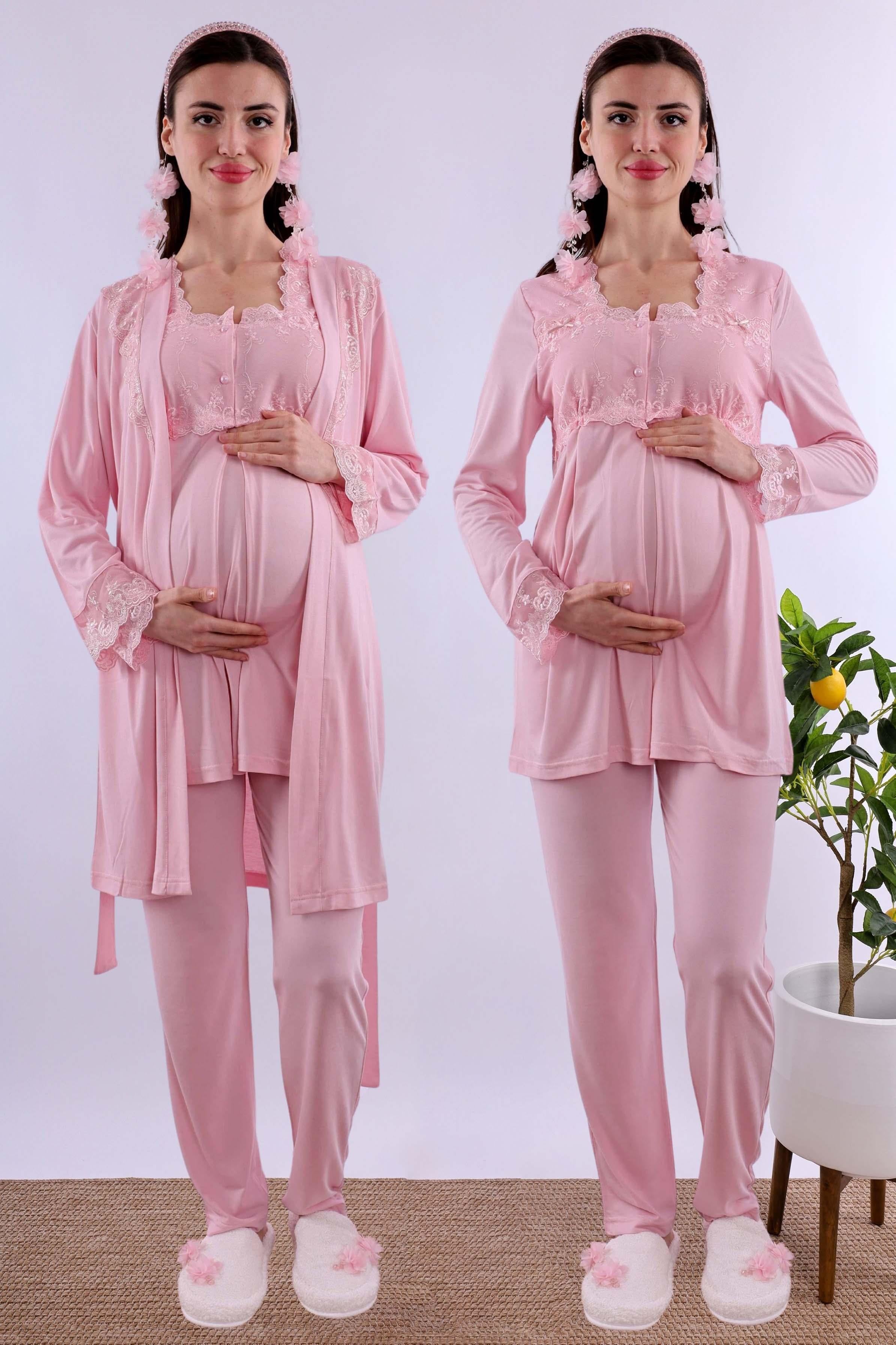 Effortt Pembe Sabahlıklı Hamile Lohusa Pijama Takımı BYL224012