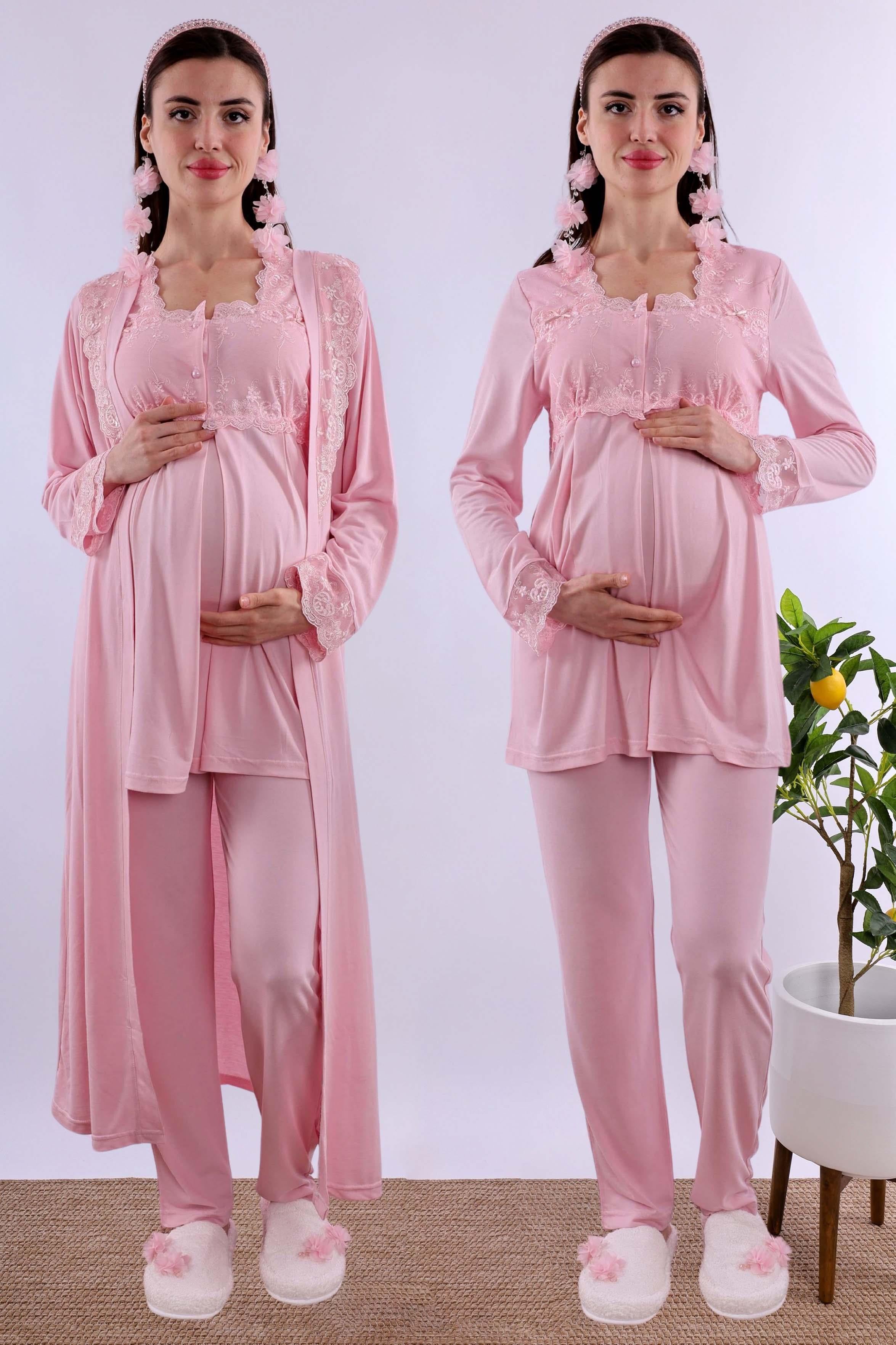 Effortt Pembe Uzun Sabahlıklı Hamile Lohusa Pijama Takımı BYL224072