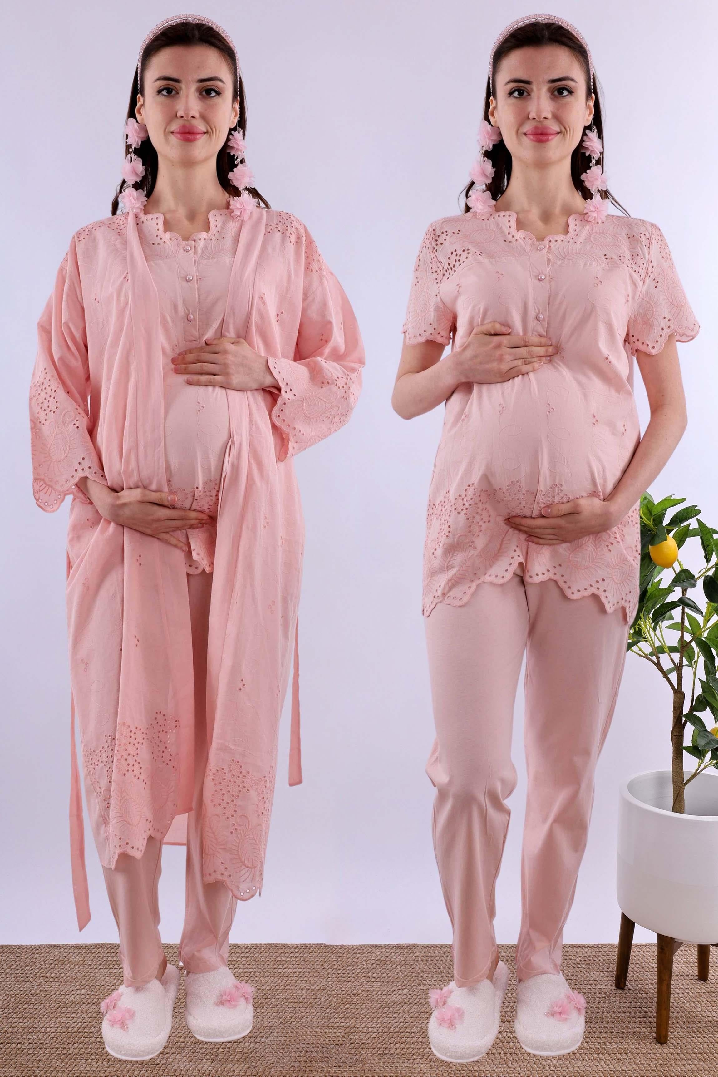 Effortt Pudra Fistolu Sabahlıklı Hamile Lohusa Pijama Takımı BYL290242