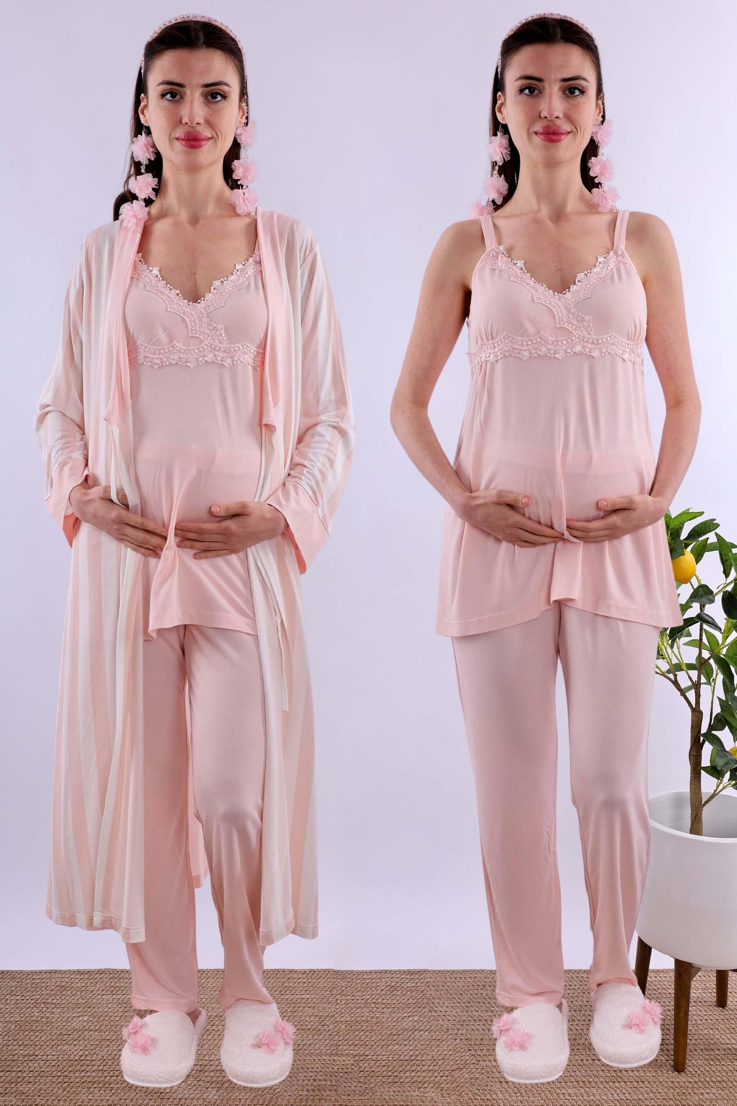 Effortt Pudra Sabahlıklı Hamile Lohusa Pijama Takımı BYL290342
