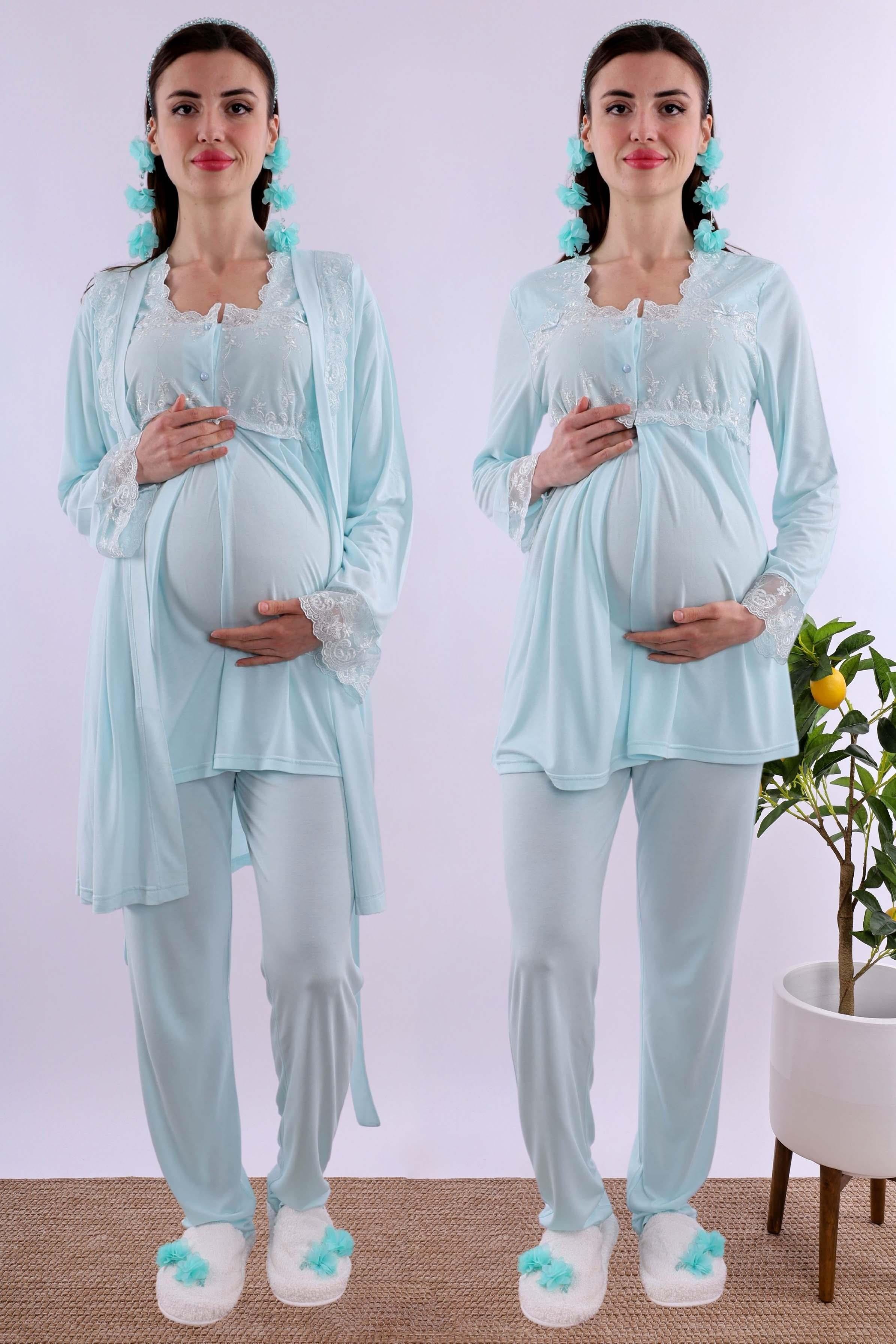 Effortt Turkuaz Sabahlıklı Hamile Lohusa Pijama Takımı BYL224012