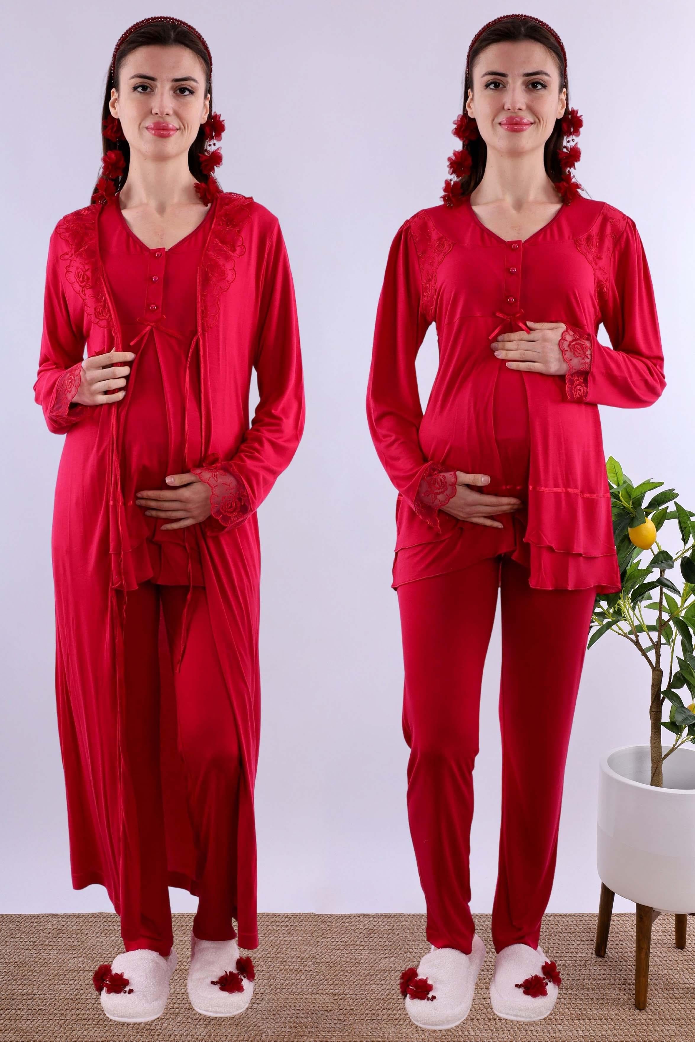 Effortt Vişne Sabahlıklı Hamile Lohusa Pijama Takımı BYL224242