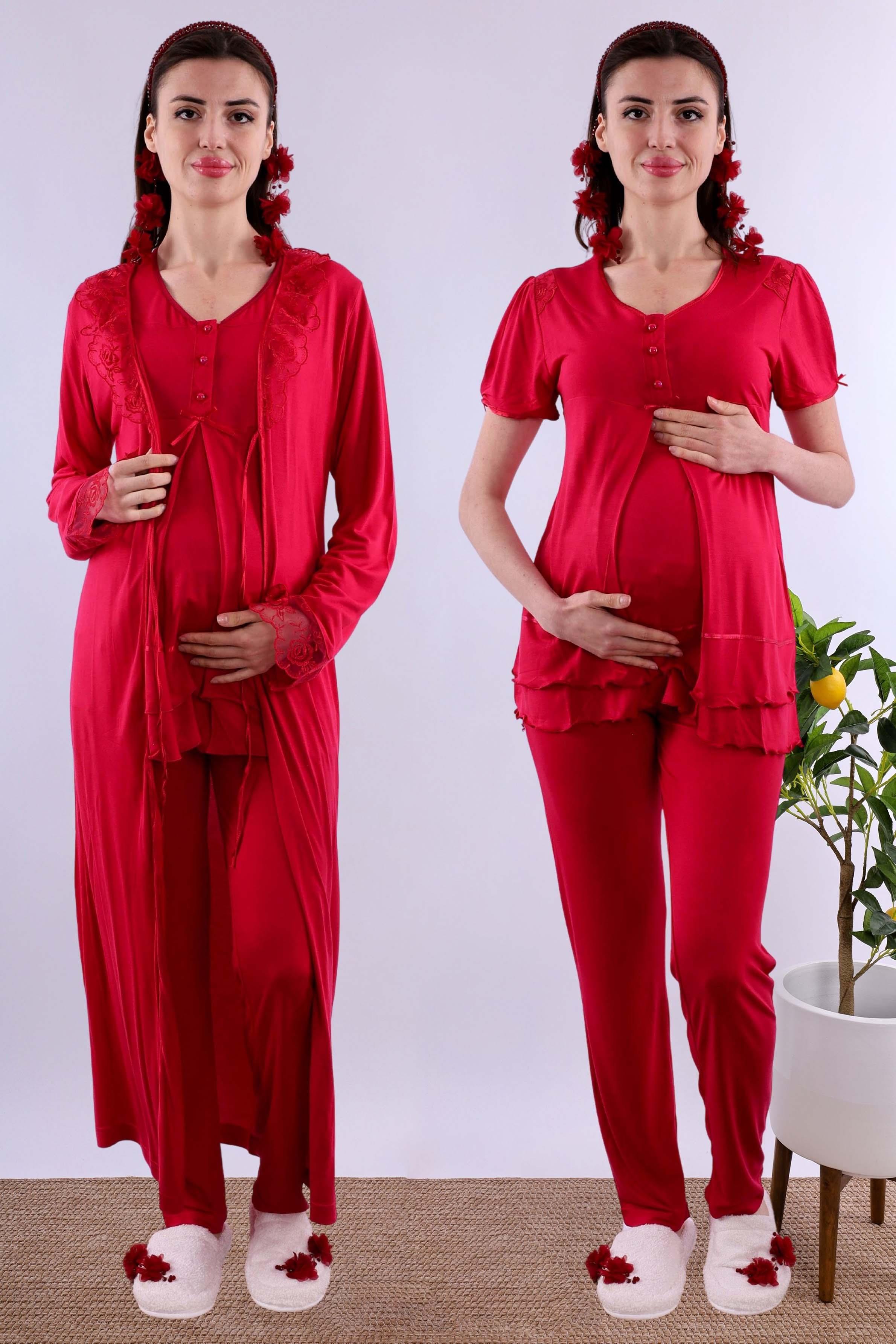 Effortt Vişne Sabahlıklı Hamile Lohusa Pijama Takımı BYL280242