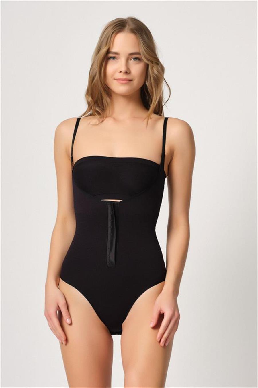 Emay 2043 Siyah Göğsü Açık Agraflı Body Korse