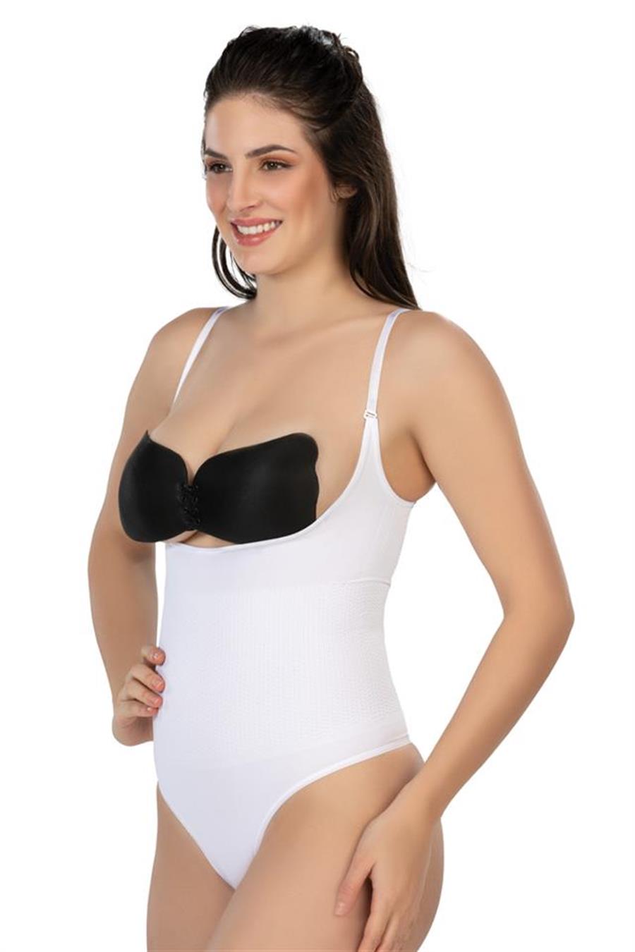 Emay 2076 Beyaz  Göğsü Açık String Body Korse