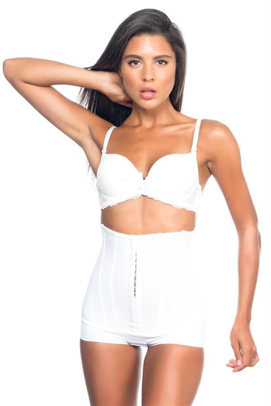 Emay 2824 Beyaz Yüksek Bel Balen Desteklı Agraflı Slip Lazer Korse