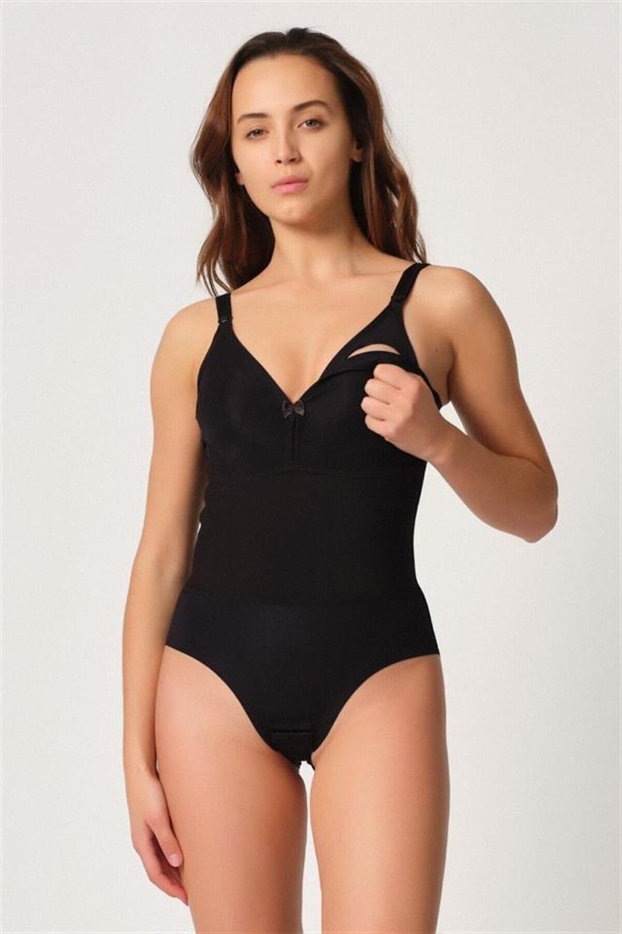 Emay 2944 Siyah Sırt Balenli Emzirme Slip Boy Lazer Korse