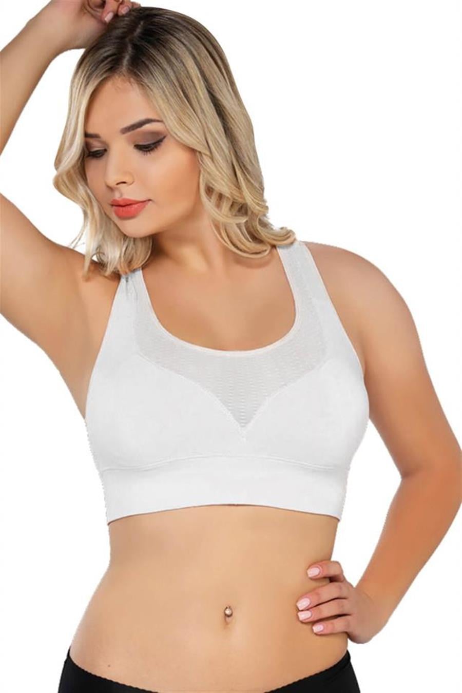 Emay 4027 Beyaz Seamless Tül Pedli Toparlayıcı Sütyen Korse