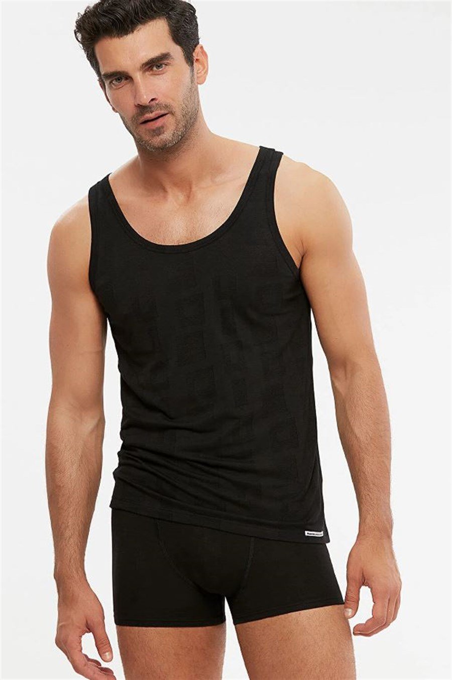 Kom Anka Siyah Askılı Modal Jakar Desen Erkek Atlet