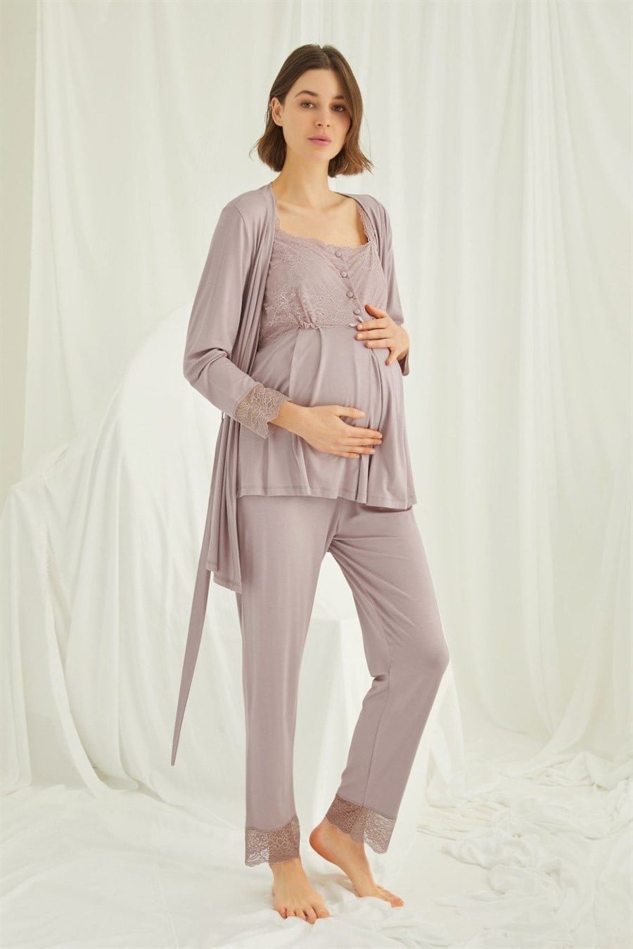 Monamise 18441 Vizon Sabahlıklı Hamile Lohusa Pijama Takımı