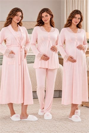 263322 Pembe Ayarlanabilir Bel Lastikli 4 Parça Hamile Lohusa Set