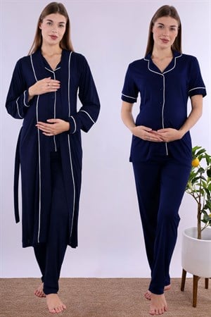 280682 Lacivert Sabahlıklı Hamile Lohusa Pijama Takımı