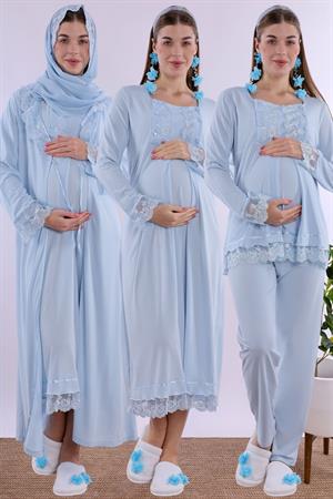 2T30462 Mavi Tesettürlü Hamile Lohusa Set