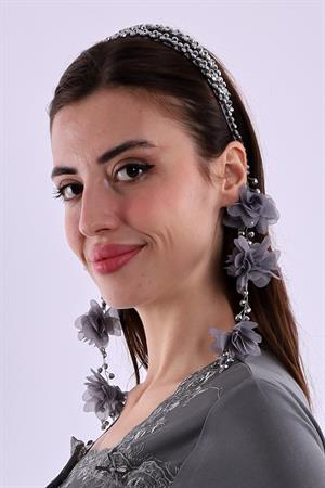 ByLohusa 1012 Füme Sarkan Küpeli İnci Lohusa Taç