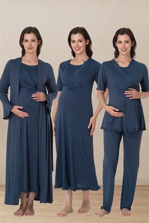 Effortt 3036 İndigo Konforlu Kesim Emzirme Özellikli Hamile Lohusa Set