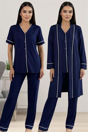 Effortt 3074 Rahat Kesim Sabahlıklı Hamile Lohusa Pijama Takımı - Lacivert