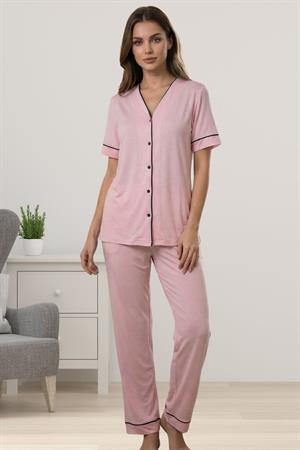 Effortt 3074 Rahat Kesim Sabahlıklı Hamile Lohusa Pijama Takımı - Pembe