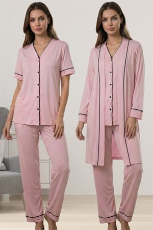 Effortt 3074 Rahat Kesim Sabahlıklı Hamile Lohusa Pijama Takımı - Pembe